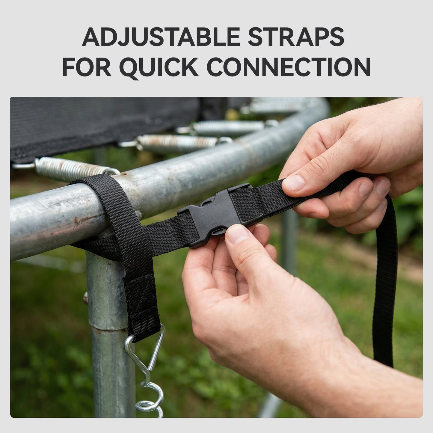 4Pcs Trampoline Anchor Kit, 32 cm Galvanised Trampoline Stakes, Spiral Ground Anchors with Triangle Head, Straps