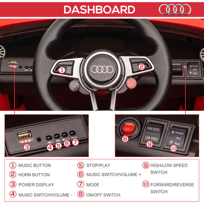 Kids Licensed Audi TT Ride-On Car 12V Battery w/ Remote Suspension Headlights and MP3 Player 3km/h Red