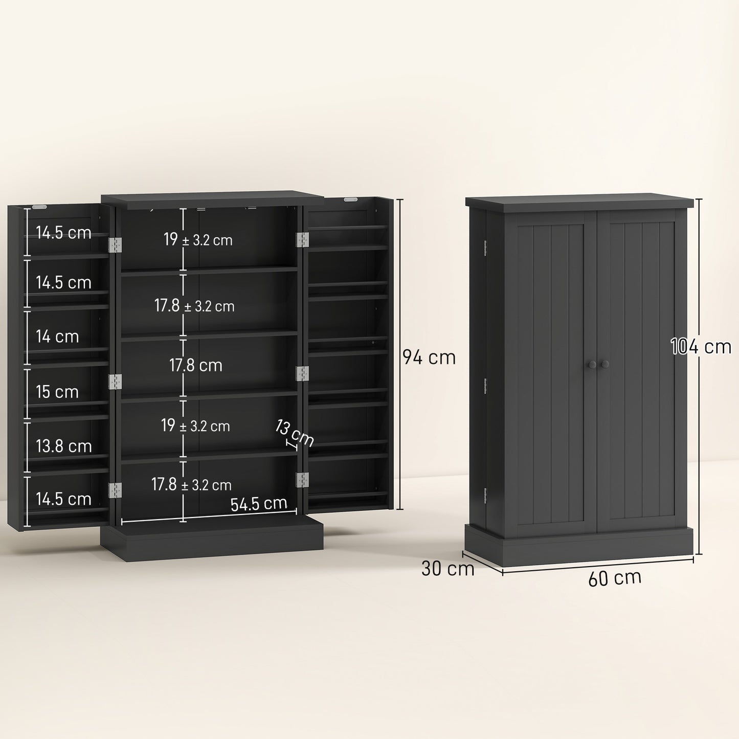 Kitchen Cupboard, Freestanding Multi-Storage Kitchen Pantry Cabinet with Adjustable Shelves, Black