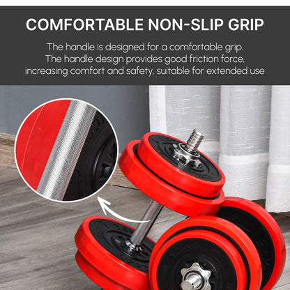 20KGS 2-In-1 Dumbbell & Barbell Adjustable Set Strength Muscle Exercise Fitness Plate Bar Clamp Rod Home Gym Sports Area