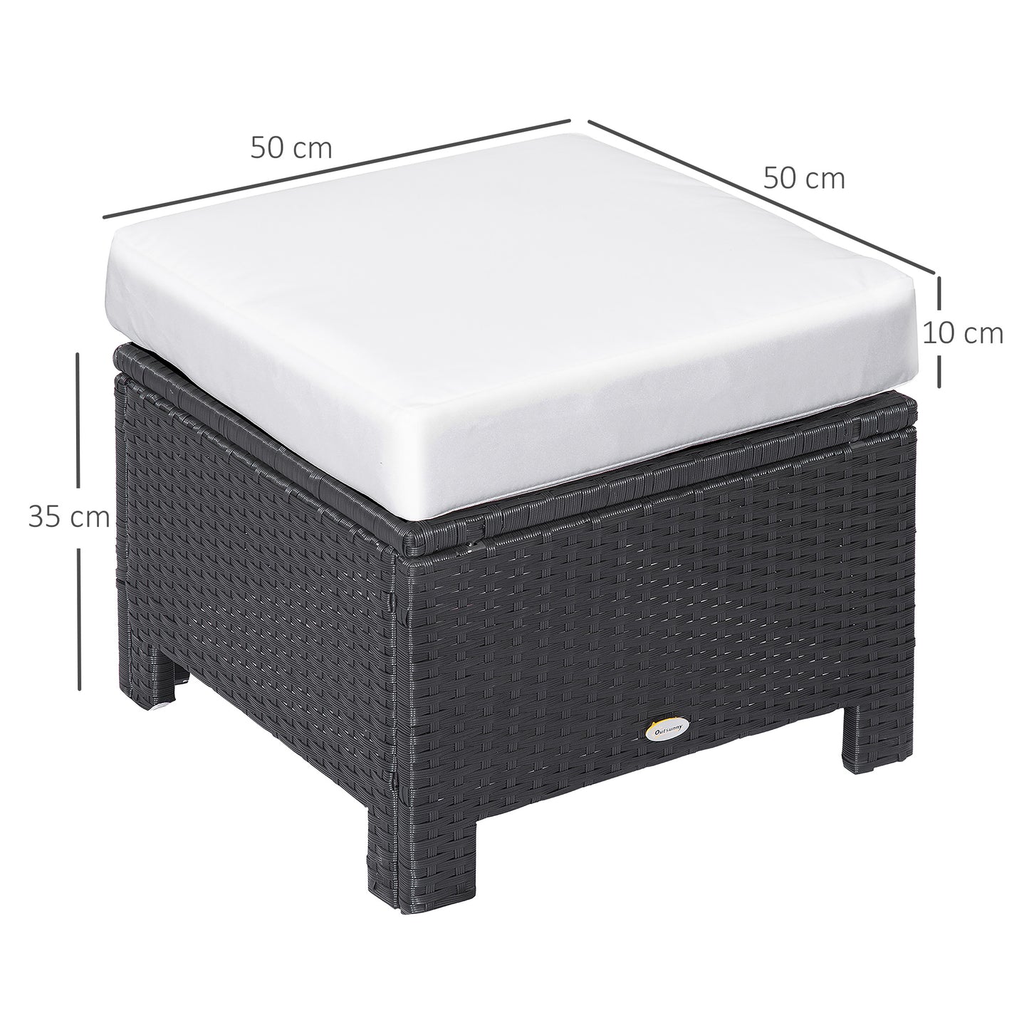 Rattan Footstool Wicker Ottoman with Padded Seat Cushion Outdoor Patio Furniture for Garden Poolside Living Room