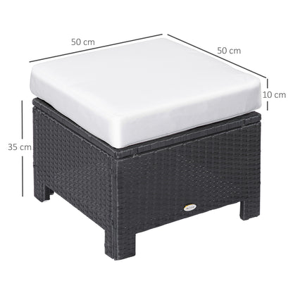 Rattan Footstool Wicker Ottoman with Padded Seat Cushion Outdoor Patio Furniture for Garden Poolside Living Room