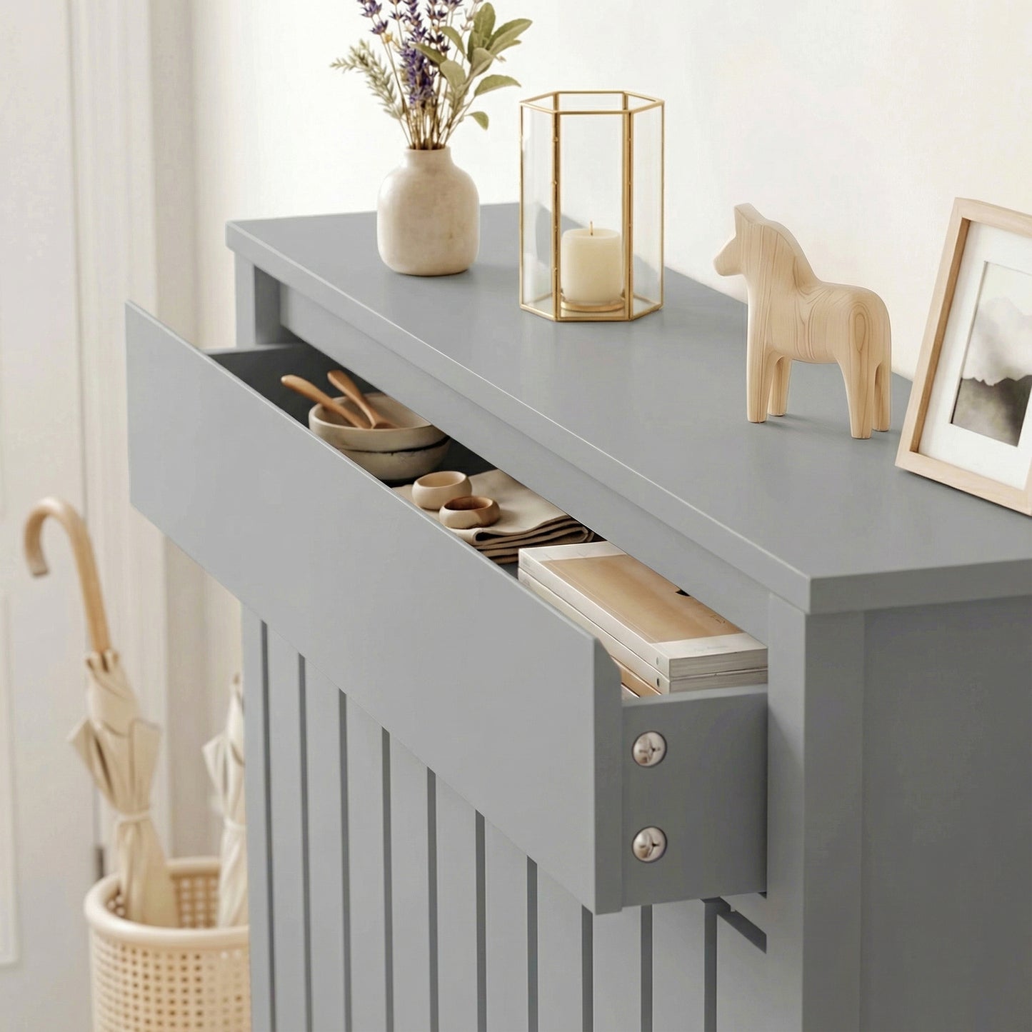 93 x 88.5cm Rustic-Look Radiator Cover - Grey