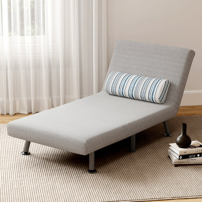 Single Sofa Bed, 1 Person Sleeper Foldable Lounge with Pillow, Light Grey