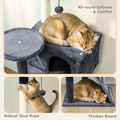 160cm Large Cat Tree Tower with Sisal Scratching Posts, Condos, Plush Perches, Hammock, Ladder, Dark Grey