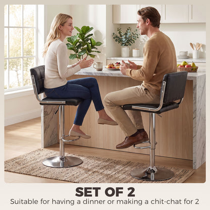 Bar Stools Modern PU Leather Adjustable Breakfast Bar Stools Backrest Set of 2 Black