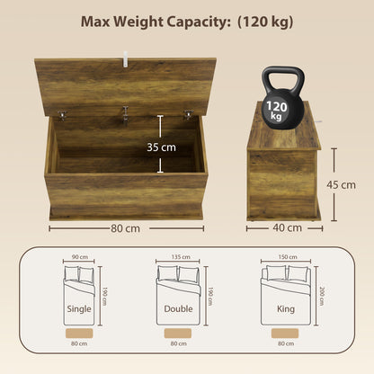 Storage Chest, 102L Blanket Box, Shoe Bench Safety Hinged Lid, Bed End Bench for Bedroom, 80 x 40 x 45cm, Brown