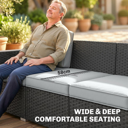 5 Seater Rattan Garden Furniture Set with Wide Armrests, Cushions, Pillows for Patio, Dark Grey