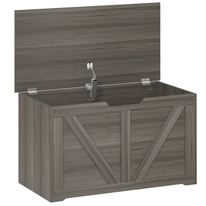 100L Home Storage Box, with Safety Hinge - Dark Grey Wood-Effect