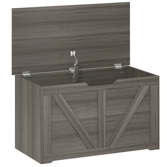 100L Home Storage Box, with Safety Hinge - Dark Grey Wood-Effect