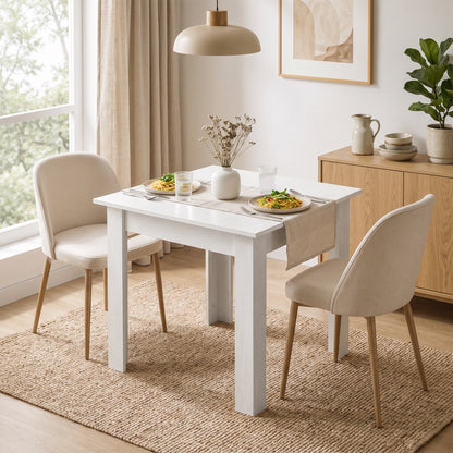 Square Dining Table, Modern Small Dining Table with Wood Effect, Space Saving, Non-slip Foot Pads, White