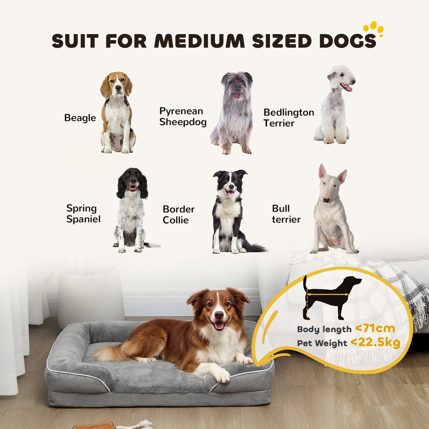 Dog Sofa Bed, Washable Pet Bed with Removable Cover and Non-Slip Bottom for Cats, Small and Medium Dogs, Grey