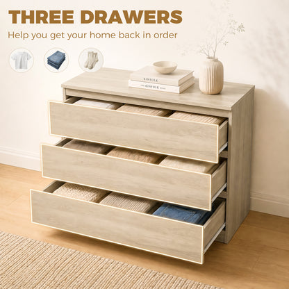 3-Drawer Storage Organiser Unit, Chest of Drawers for Bedroom, Living Room, 80 x 39 x 73cm, Oak