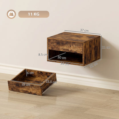 Set of Two Floating Bedside Tables - Rustic Brown