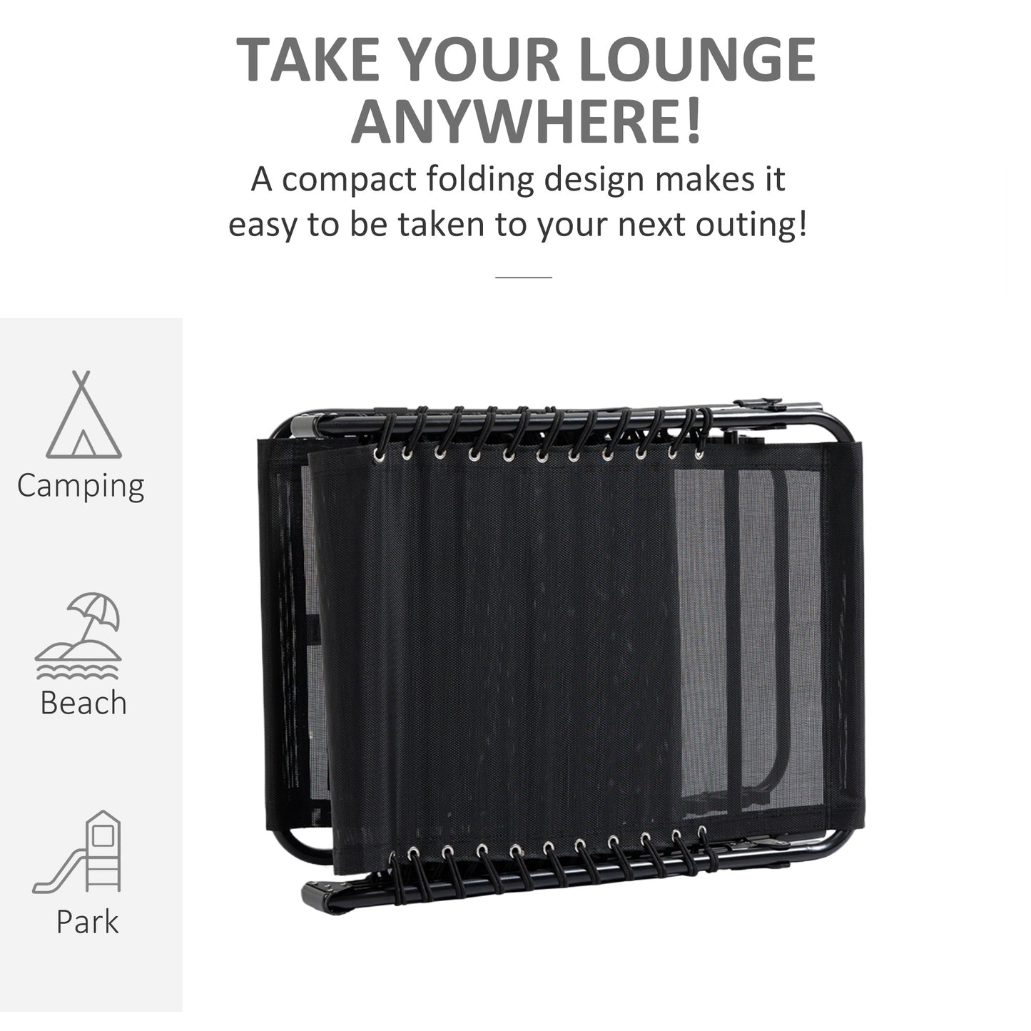 Portable Sun Lounger, Folding Camping Bed Cot, Reclining Lounge Chair 5-position Adjustable Backrest with Side Pocket