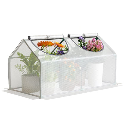 Mini Greenhouse Portable Flower Planter Tomato Vegetable House for Garden Backyard with Zipper 120 x 60 x 60 cm, White