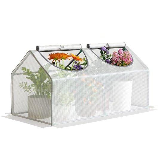 Mini Greenhouse Portable Flower Planter Tomato Vegetable House for Garden Backyard with Zipper 120 x 60 x 60 cm, White