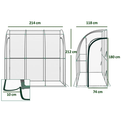 214cm x 118cm Walk-In Lean To Greenhouse, with Accessories