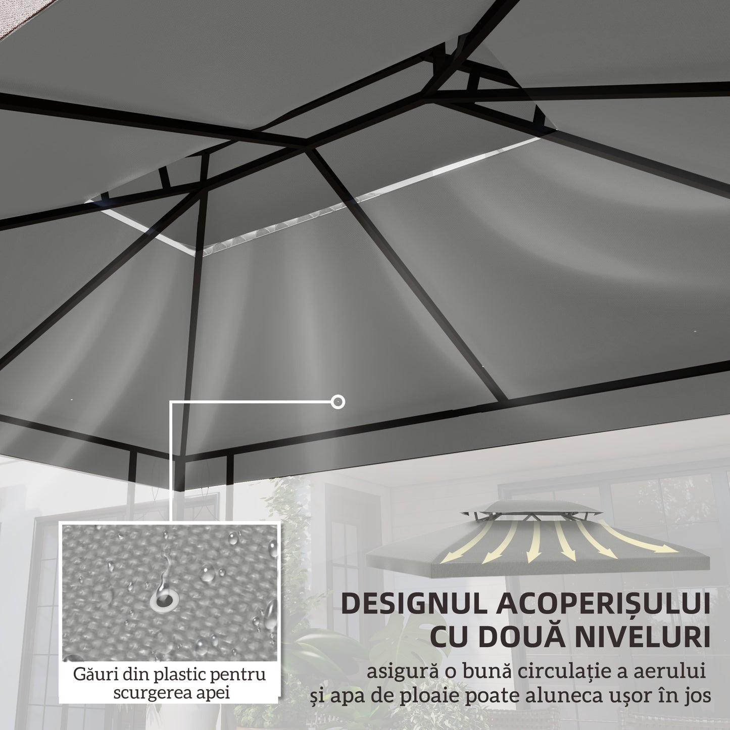 Gazebo Roof Replacement, for 3 x 4m Frames - Light Grey