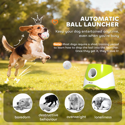 Automatic Dog Ball Launcher with 5 ETPU Balls 2.3", 3 Distance Settings 20/33/46ft, Green
