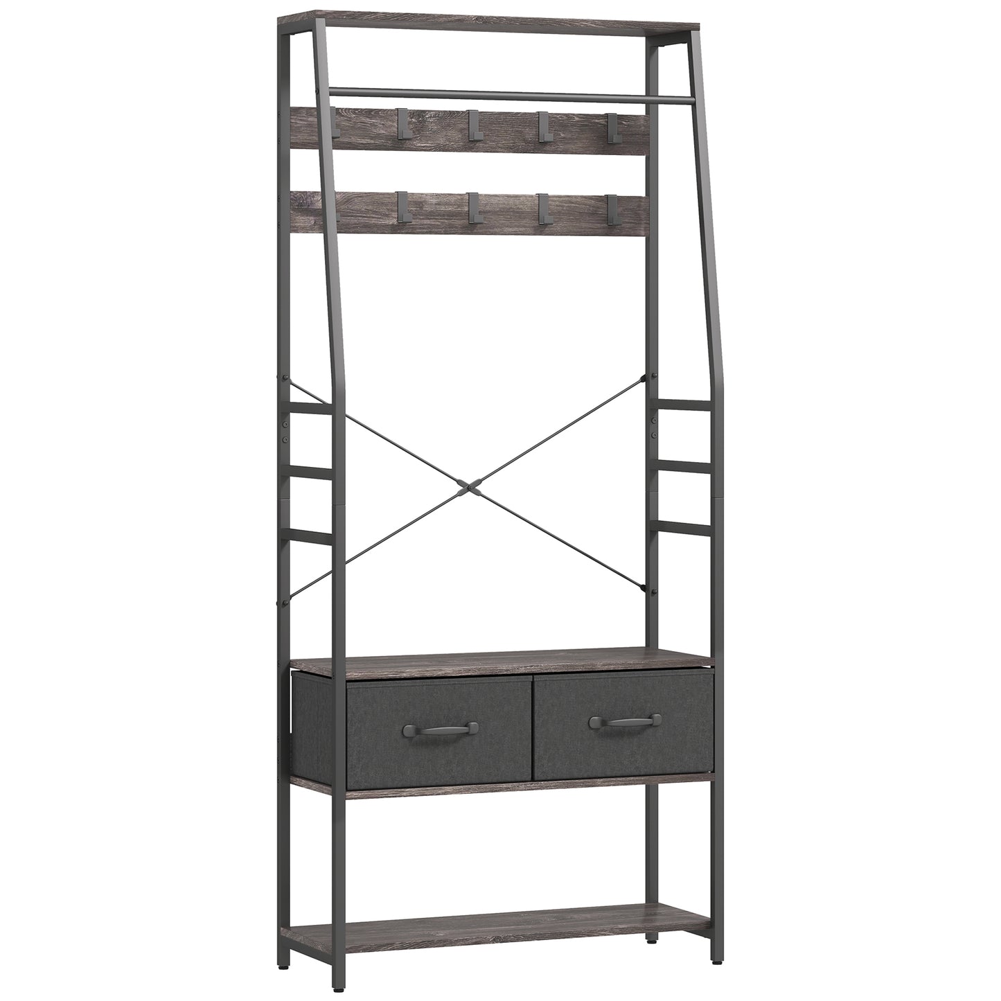 Coat Rack with Shoe Storage, Hall Tree, Industrial Coat Stand with Shoe Bench, 10 Removable Hooks