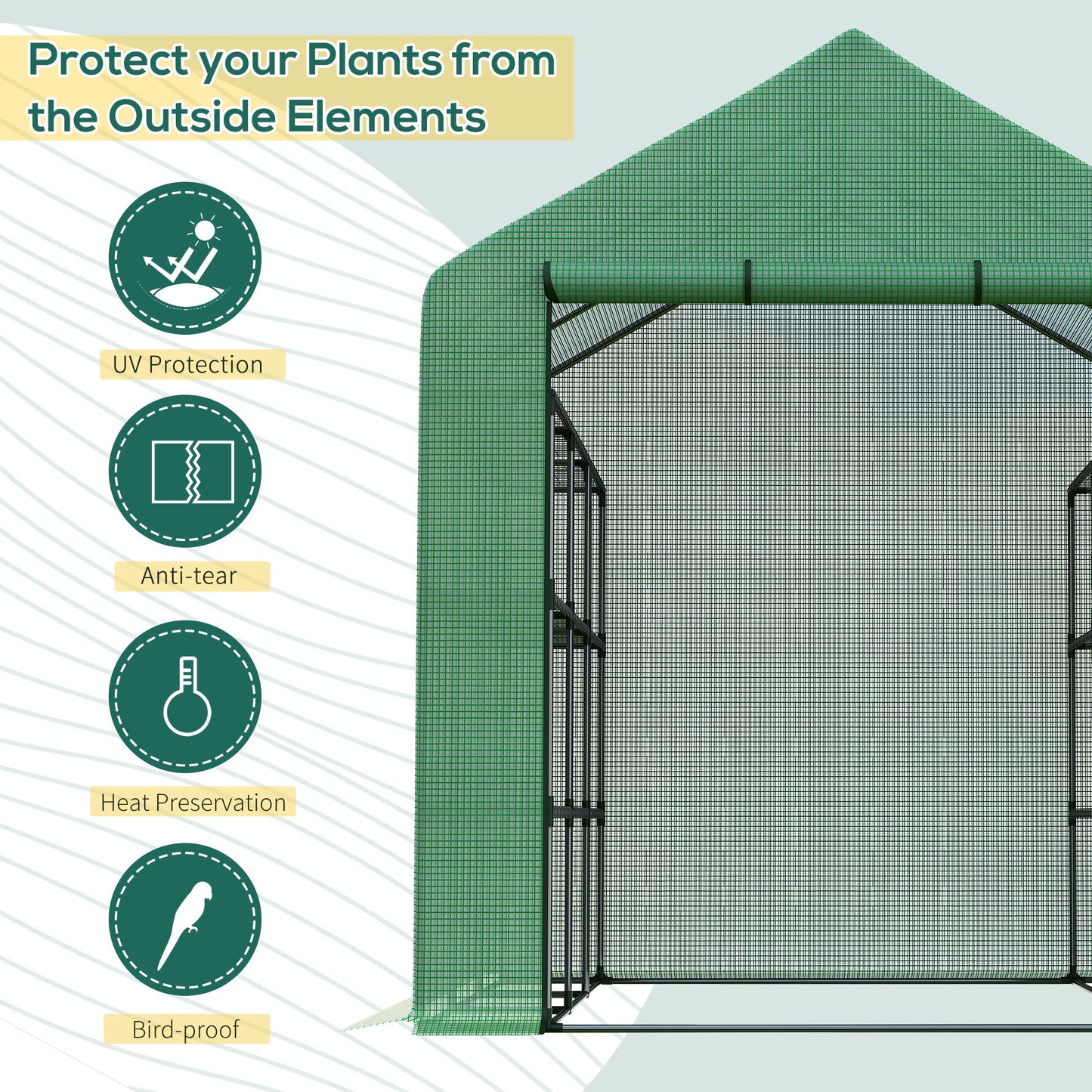 Walk-in Greenhouse with 4 Tier 24 Shelves, Portable Grow House with Roll-up Zipped Door, 244 x 180 x 210cm, Green