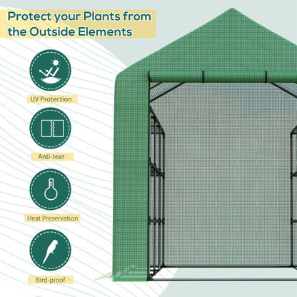Walk-in Greenhouse with 4 Tier 24 Shelves, Portable Grow House with Roll-up Zipped Door, 244 x 180 x 210cm, Green