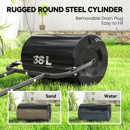 38L Fillable Cylinder Steel Lawn Roller - Black
