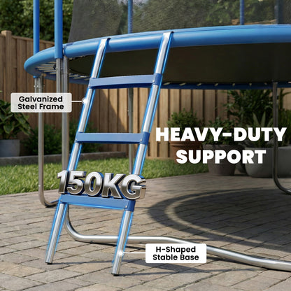 Trampoline Ladder, 3-Steps with Horizontal Wide Steps, Universal Hook, Galvanised Steel Frame, 150kg Load Capacity