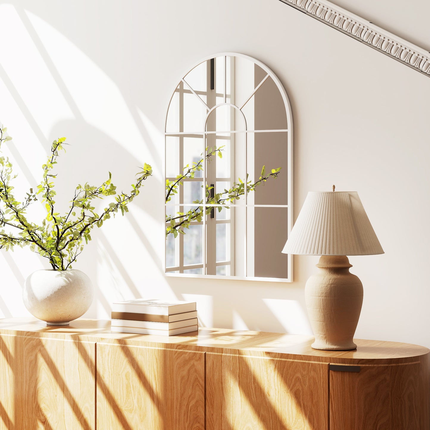 90 X 61cm Arched Grid Mirror - White