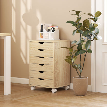 6 Drawer Vertical File Cabinet, Mobile Filing Cabinet with Quiet Drawers and Wheels with 2 Brakes, Oak Wood Effect