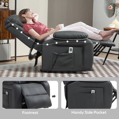 Riser and Recliner Chair with Vibration Massage, PU Leather Power Lift Chair for Elderly, Dark Grey