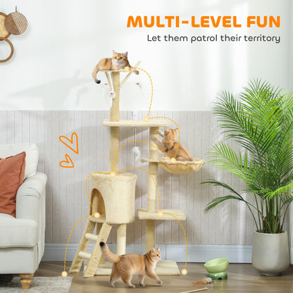 Multi-Level Cat Tower, 134cm Cat Tree with Condo and Sisal Scratching Posts for Indoor Kittens, Beige