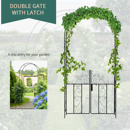 Outdoor Garden Arch with Double Gates, Metal Garden Arbor for Climbing Plants, Roses, Vines, Wedding Arch for Outdoor