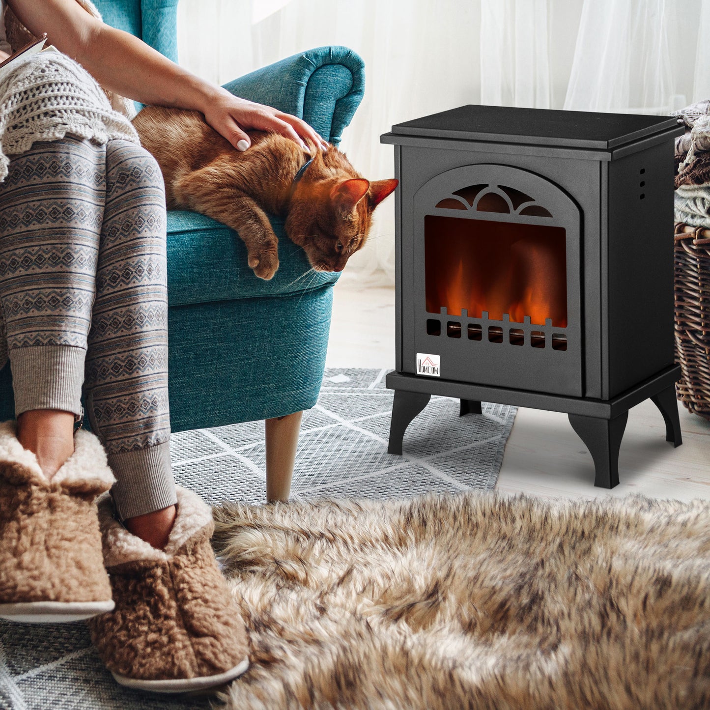 Free Standing Ethanol Fireplace, Bioethanol Heater Stove Fire with 0.9L Tank, 3 Hours Burning Time, Black