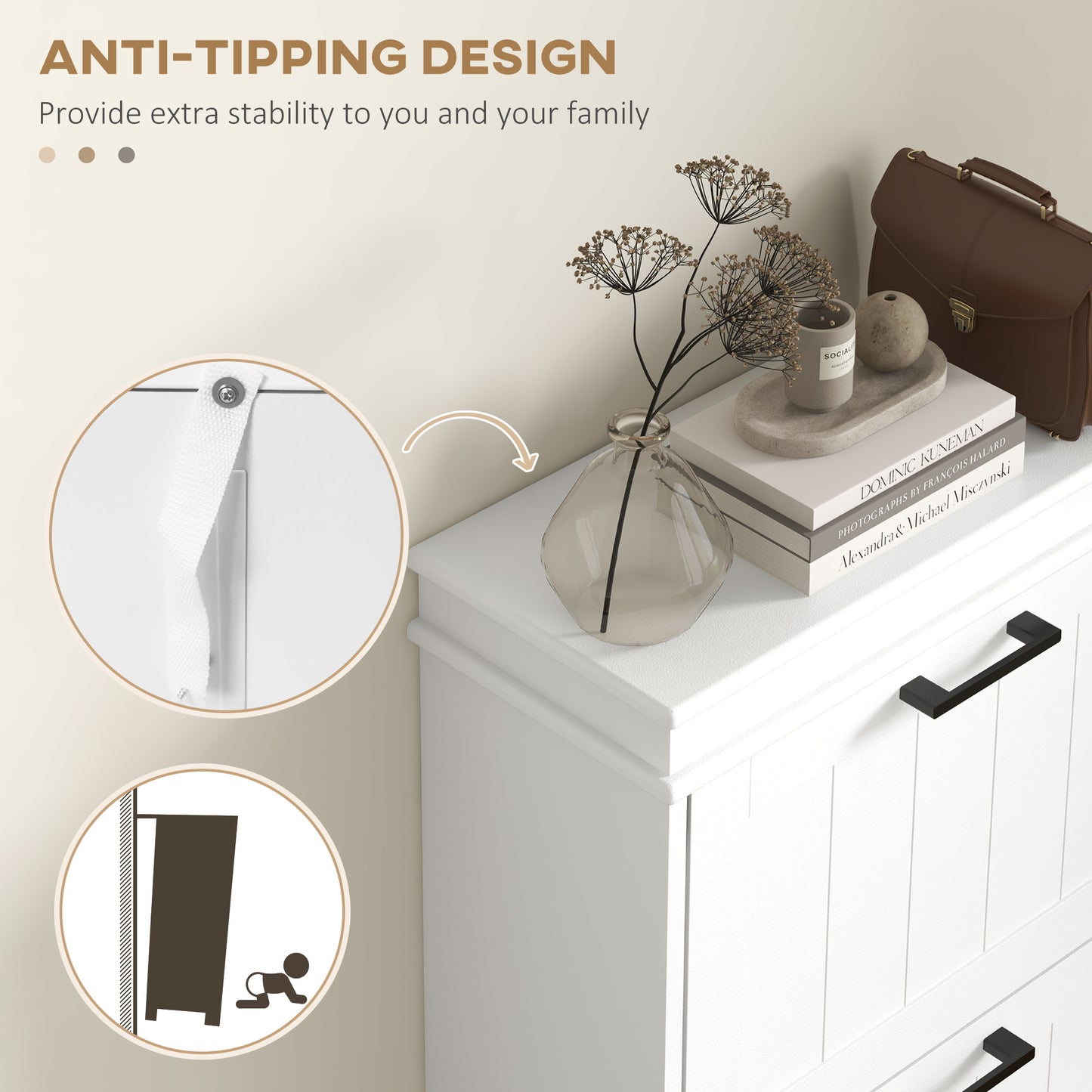 Three-Drawer Minimalistic Shoe Storage Cabinet, for 15 Shoes