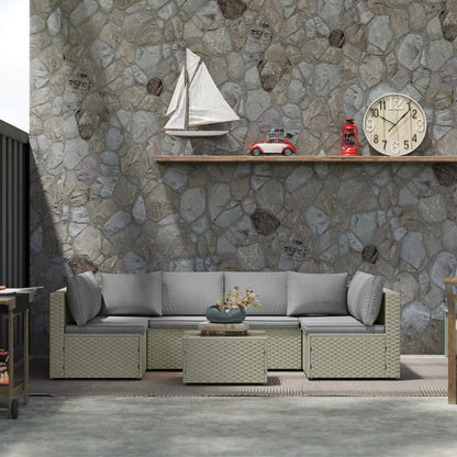 Seven-Piece Modular Rattan Set - Light Brown