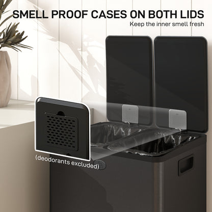 56L Dual Compartment Stainless Steel Bin, with Deodoriser Holders - Black