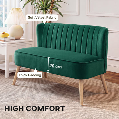 117cm Loveseat Sofa Upholstered Small 2 Seater Sofa with Thick Padded Seat and Rubber Wood Legs, Dark Green
