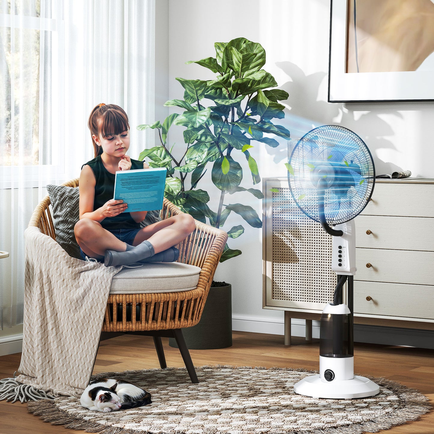 Spray Misting Fan, Floor Fan with Water Mist Spray, 70° Oscillation, Tilt Head, 3 Speeds, 2.8L Water Tank, White