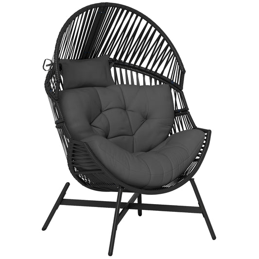 Rattan Egg Chair, Oversized Freestanding Garden Egg Chair with Thick Tufted Cushion, Headrest