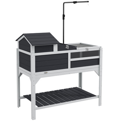 Wooden Tortoise Enclosure, Tortoise Tank w/ Adjustable Lamp Holder, Openable Lid, Removable Main House - Grey