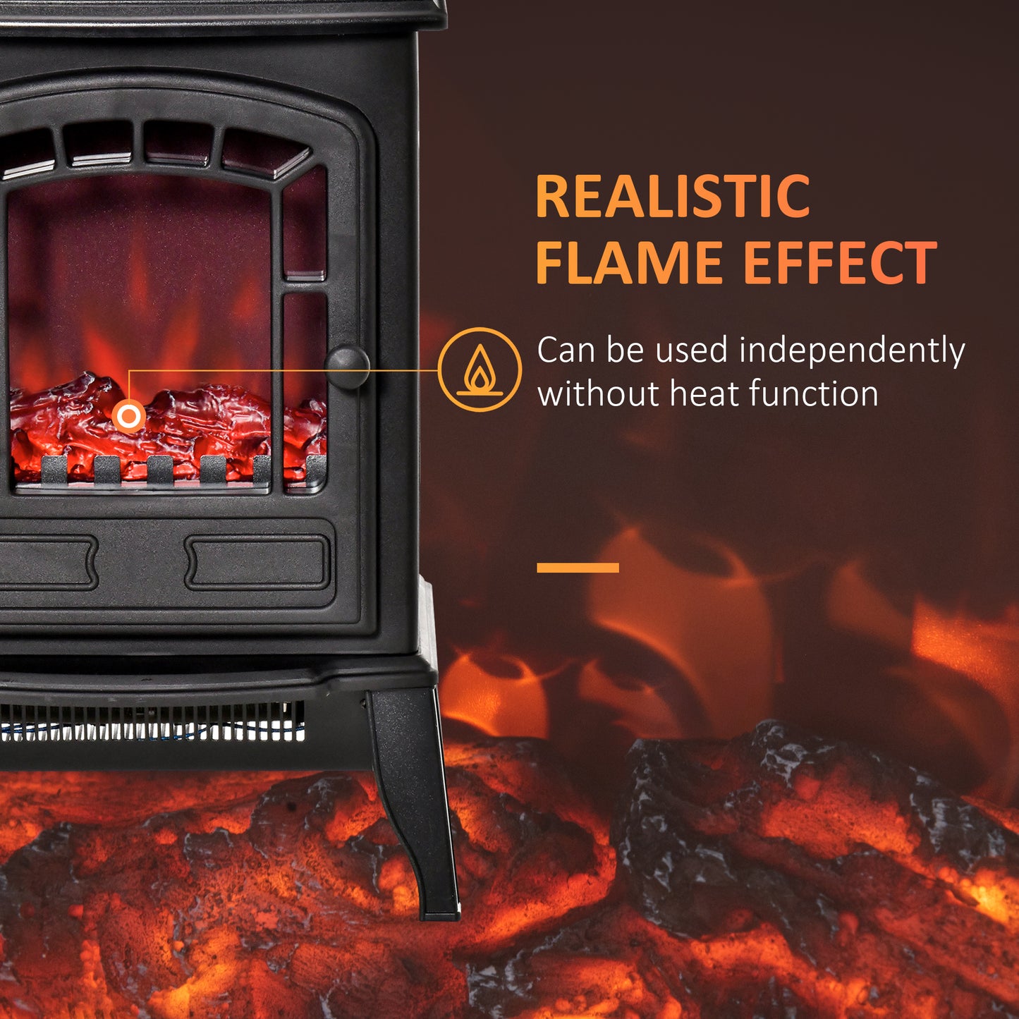 Free standing Electric Fireplace Stove, Fireplace Heater with Realistic Flame Effect, Overheat Safety Protection