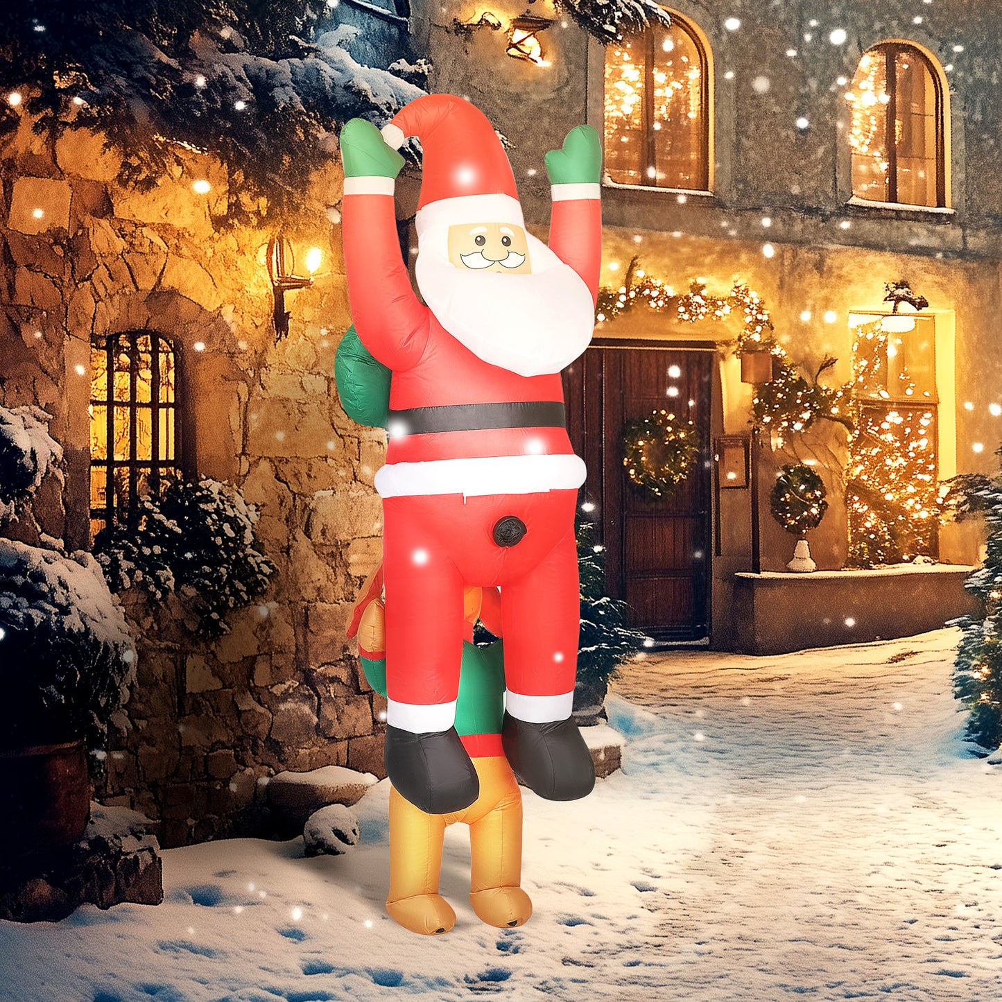 7FT Hanging Christmas Inflatable Santa with Dog, Christmas Blow Up Decoration with Built-in LED Lights for Garden