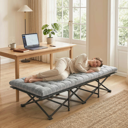 Camping Cot with Soft Pad, 80cm Extra Wide Folding Cots with Side Pocket and Carry Bag, Grey