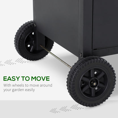 4+1 Burner Gas BBQ Grill, Outdoor Barbecue Trolley with Wheels, Warming Rack, Side Shelves, Cabinet, Thermometer for Garden