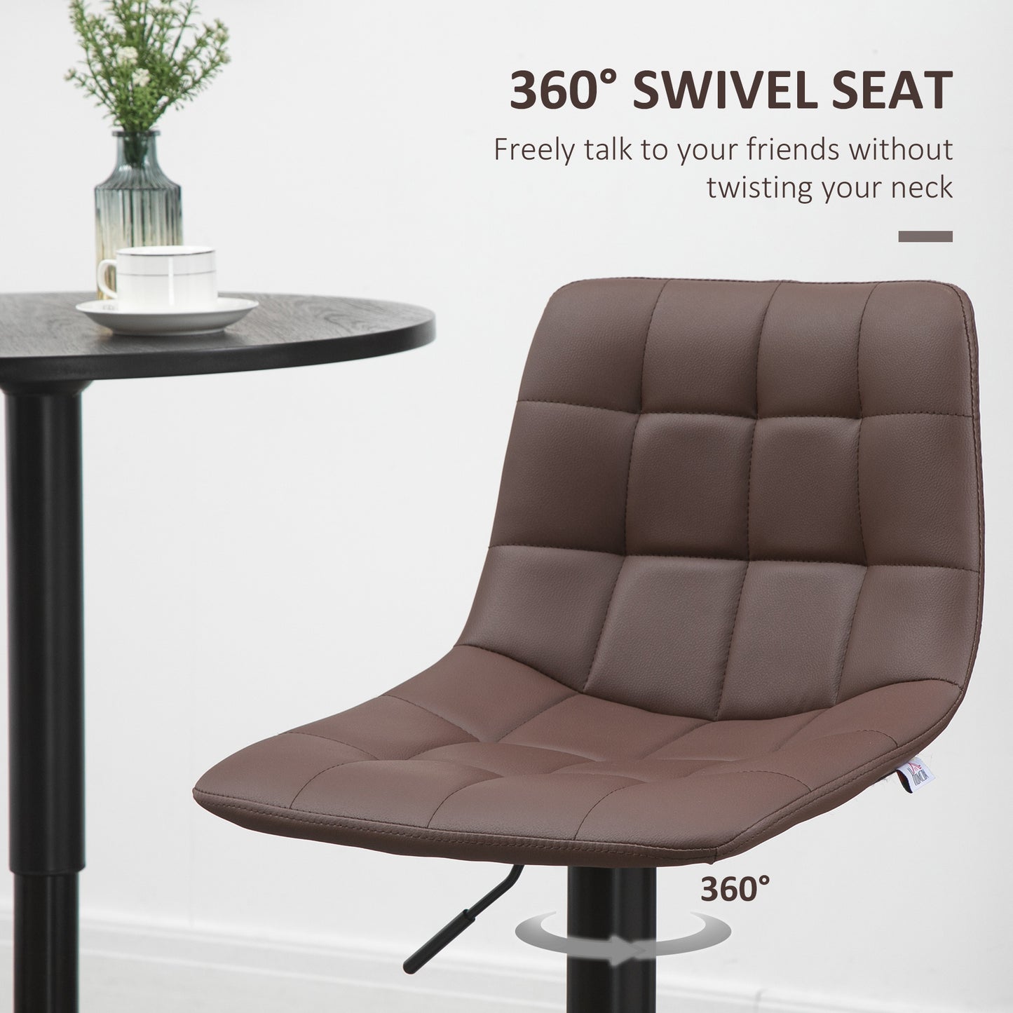 Adjustable Bar Stools Set of 2, Swivel PU Leather Upholstered Barstools with Tufted Seat and Back