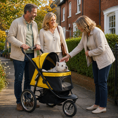 Foldable Pet Stroller, with Universal Wheels, Shock Absorber, for Medium and Large Dogs - Grey