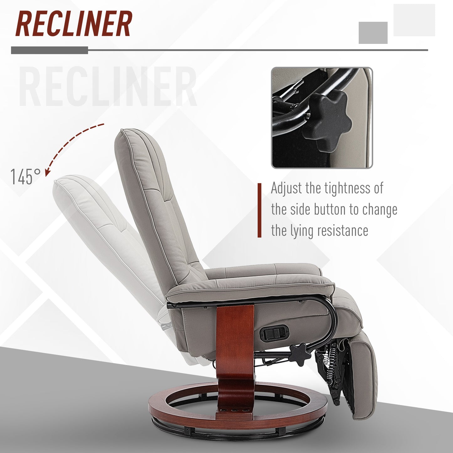 Reclining Swivel Chair, with Footrest - Grey