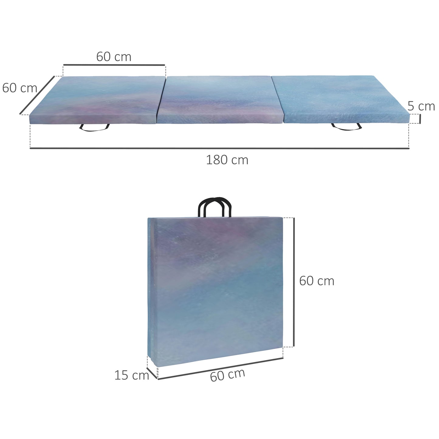 Gymnastics Mat, Tri-Fold Crash Exercise Pad, 6FT 2" Thick Foldable Workout Mat with Handles for Home Training, Blue